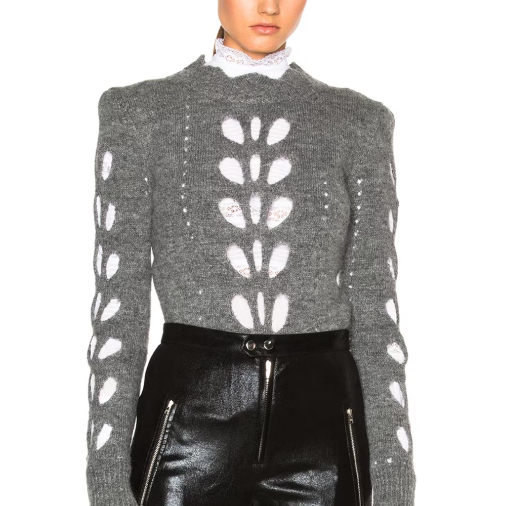 Isabel Marant Gray Cutout Crewneck Sweater
